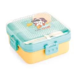 ATTRO My Lunch 2 Layer Plastic Lunch Box Comes with Fun Dinosaur Print, 1 Detachable Tray, 1 Small Container & 1 Spoon I
