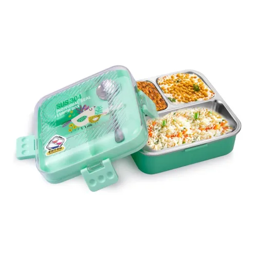 Image of ATTRO Meal Box 2 Layer Stainless Steel Lunch Box Comes with 1 Detachable Tray, 1 Small Container & 1 Spoon Ideal for Kid