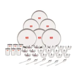 Attro 36 Pieces Smart Stainless Steel Dinner Set - 6 Thali, 6 D.Plate, 12 Bowl, 6 Glass, 6 Spoon, Kitchen Set 