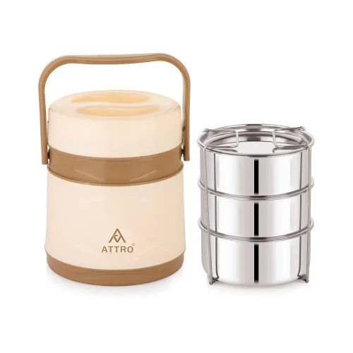 Image of ATTRO Vogue 3Insulated Tiffin with Steel Containers – Cream