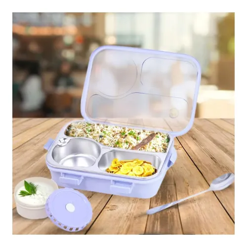 Image of Attro Lunch Pro 3 Lunch Box with Detachable Inner Steel Compartments, Spoon, one Small Container, Heating Water Insulati