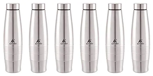 Image of Attro Aqua Stainless Steel Water Bottle,Set of 6,1000 ml,Silver