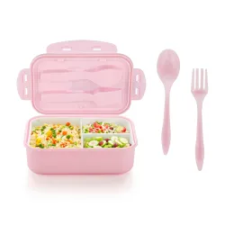 ATTRO Carbon Lunch Box with 3 Compartment lid & 2 Spoons Made with Heavy Plastic 