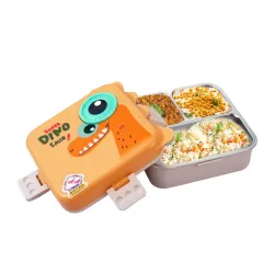 ATTRO Carnival Super Dino Stainless Steel Kids Lunch Box Yellow