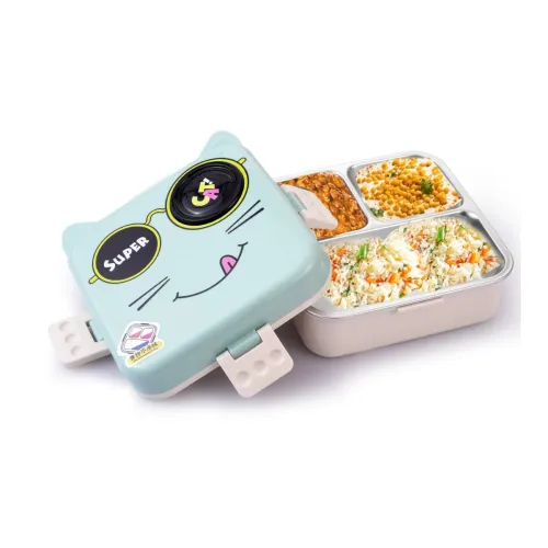 Image of ATTRO Carnival Super Cat Lunch Box 2 Layer Stainless Steel Lunch Box Comes with 1 Detachable Tray, 1 Small Container & 1