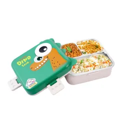 ATTRO Carnival Super Dino Lunch Box 2 Layer Stainless Steel Lunch Box Comes with 1 Detachable Tray, 1 Small Container & 