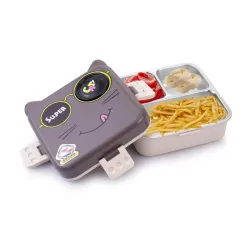 ATTRO Carnival Super Cat Lunch Box 2 Layer Stainless Steel Lunch Box Comes with 1 Detachable Tray, 1 Small Container & 1