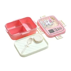 ATTRO Craze Unicorn Theme Kids Lunch Box with 3 Compartment, 1 Separate Internal Lid, 1 Small Container & Spoon Microwave Safe-1290ml+70ml Pink