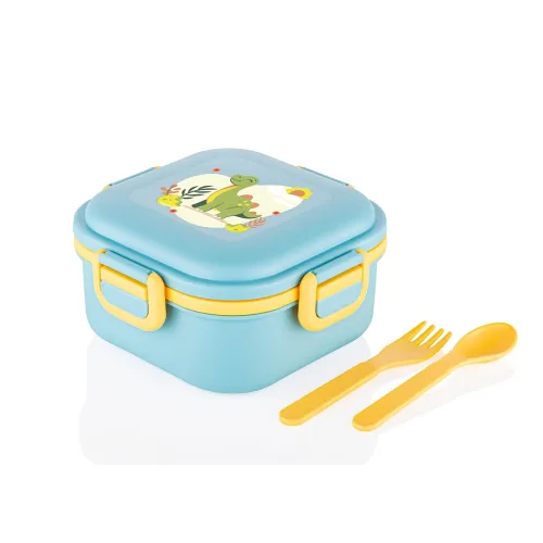 Image of ATTRO Quick Bite Dino Delight Lunch Box with 3 Compartment Fork & Spoon BPA Free Food Grade Ideal for Kids School, Picni