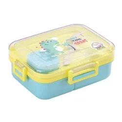 ATTRO Dinosaur Kids Lunch Box | 3 Compartments + Spoon | 1340ml