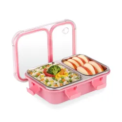 ATTRO Duo Meal Stainless Steel Lunch Box with 2 Partition, Microwave Safe, Airtight Leakproof Silicone Seal Lid, BPA-Fre
