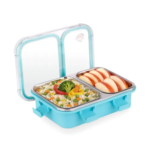 Image of ATTRO Duo Meal Stainless Steel Lunch Box 650ml (Blue, 2 Partition)