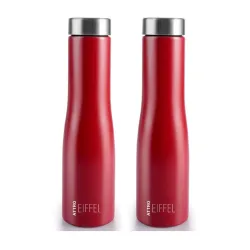 ATTRO Eiffel 1000ml Stainless Steel Single Wall Water Bottle Sleek & Stylish BPA-Free Leak-Proof Ideal for School, Office & Outdoor - Set of 2 Red