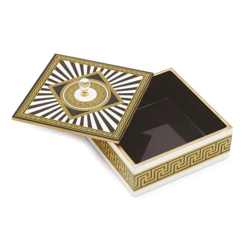 Image of ATTRO Elegant Spiral Black Designer Wooden Square Multipurpose Box