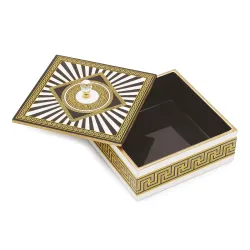 ATTRO Elegant Spiral Black Designer Wooden Square Multipurpose Box with Lid for Kitchen Storage, Chapati Box, Chocolate Box