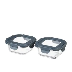 ATTRO Glassox Borosilicate Square Glass Lunch Box with Tempered Glass Lid Food Storage Container Microwave & Freezer Safe Food-Grade Leak-Proof 320ml Set of 2