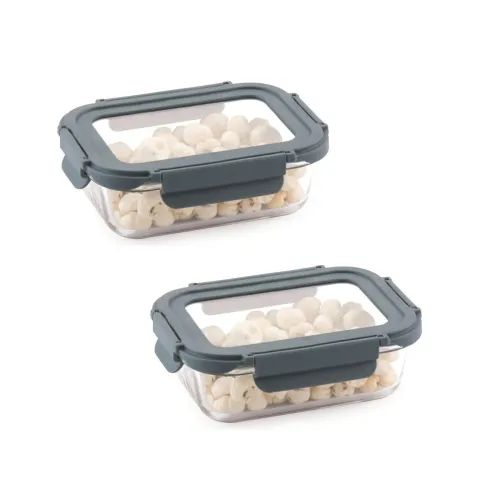 Image of ATTRO Glassox Borosilicate Rectangular Glass Lunch Box (370ml Set of 2)