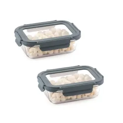ATTRO Glassox Borosilicate Rectangular Glass Lunch Box (370ml Set of 2)