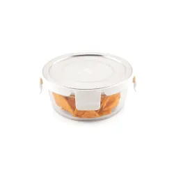 ATTRO Glassox Borosilicate Round Glass Lunch Box with Stainless Steel Lid Food Storage Container Microwave & Freezer Safe BPA-Free Food-Grade 400ml