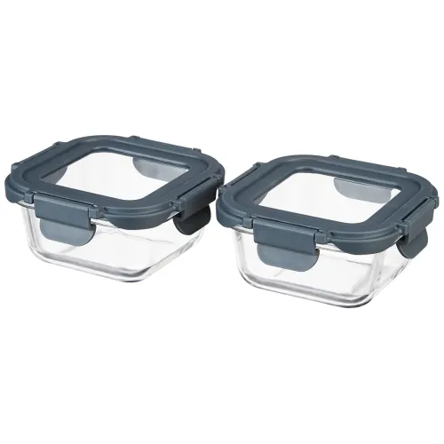Image of ATTRO Glassox Borosilicate Square Glass Lunch Box320ml Set of 2