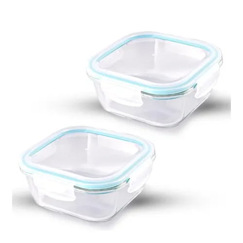 Image of ATTRO Glassox Square Borosilicate Glass Lunch Box (310 ml, Set of 2)