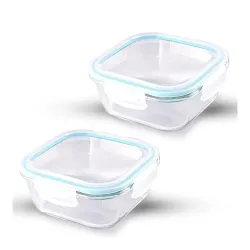 ATTRO Glassox Square Borosilicate Glass Lunch Box (310 ml, Set of 2)