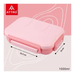 ATTRO Gourmet 4 Compartment Lunch Box Portable Meal Organizer for Office, School BPA-Free, Food Grade, Freezersafe, Micr