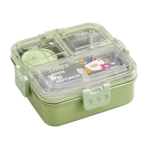 Image of ATTRO Green Kids Lunch Box with Steel Compartments