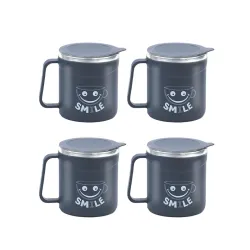 ATTRO Happy Mug Set of 4-Comes with Double Wall Inner Stainless Still & Lid Stylish Cup Ideal for Hot Coffee, Tea - 300m