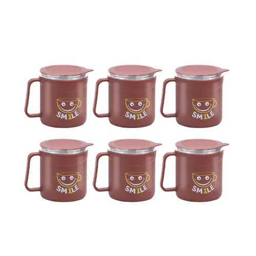Image of ATTRO Happy Mug Set of 6 with Double Wall Inner Stainless Still & Lid 