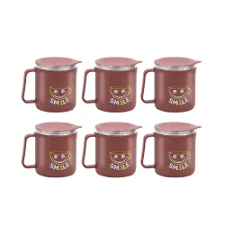 ATTRO Happy Mug Set of 6-Comes with Double Wall Inner Stainless Still & Lid Stylish Cup Ideal for Hot Coffee, Tea - 300ml-Red