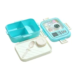 ATTRO Craze Space Theme Kids Lunch Box with 3 Compartment, 1 Separate Internal Lid, 1 Small Container & Spoon Microwave 