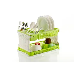 Attro Lenova Utensil Basket-Stylish and Durable Plastic Kitchen Organizer Rack Cutlery Utensil,Simple Assembly, Fruits and Vegetable Drying Drain and Storage Stand with Water Storing Tray-Gr...
