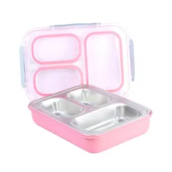 Attro Lunch Express 3 Lunch Box Comes with 3 Detachable Inner Steel Compartments-Leakproof,BPA-Free Lunch Box for Fresh Meals On-the-Go Ideal for School, Office, and Travel-Pink-1200ml