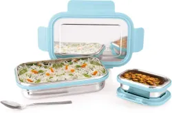 ATTRO Lunchmate Sleek & Compact Airtight Leakproof 2 Containers Stainless Steel Office Lunch Box (980 ml)