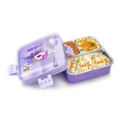 ATTRO Meal Box 2 Layer Stainless Steel Lunch Box Comes with 1 Detachable Tray, 1 Small Container & 1 Spoon Ideal for Kids BPA Free 1120ml+70ml- Lavender