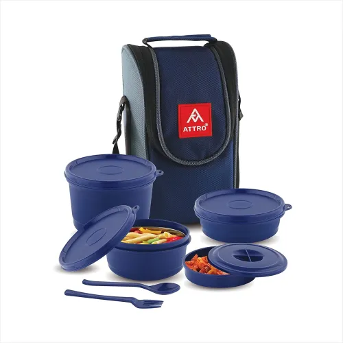 Image of Attro Micron Steel Lunch Box – 4 Containers, 1040ml, Blue