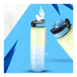 Attro Motivational 1 Liter Quotes & Time Marker Dual Colour Sports Plastic Bottle BPA Free, Leak Proof Sipper Bottle for Gym, Office, Workout-Blue Yellow