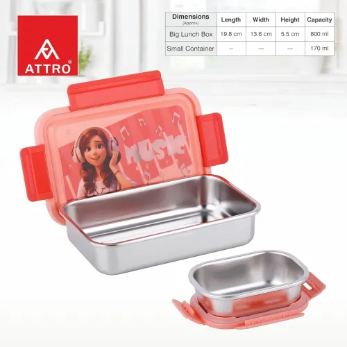 Image of ATTRO Nutri Meal Stainless Steel Kids Lunch Box (800ml+170ml)