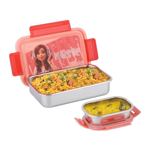 Image of ATTRO Nutri Meal Stainless Steel Kids Lunch Box Airtight, Spill-Proof, with Eye-Catching Prints Includes 1 Small Contain