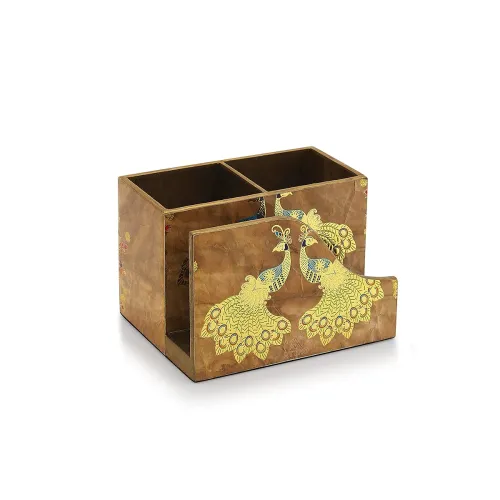 Image of Attro Peacock Gold Designer Wooden Cutlery Holder 