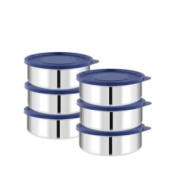 ATTRO Prime Stainless Steel Single Wall Storage Containers Airtight & Leak Proof Containers for Office Use, School, Picnic, 250ml - Blue-Set Of 6