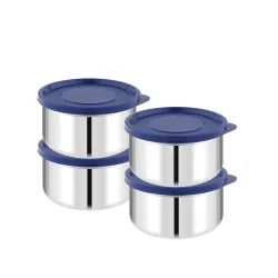 ATTRO Prime Stainless Steel Single Wall Storage Containers Airtight & Leak Proof Containers for Office Use, School, Picnic, 550ml -Blue-Set Of 4