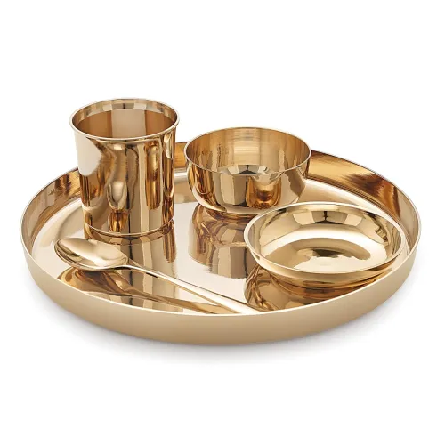 Image of Attro Satvik Kansa/Bronze Dinner/Thali Set,5 Pieces, (Model: ATTRO_KANSA_DN_Set), Gold