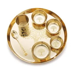 Attro Satvik Kansa Maharaja Set Traditional Indian Dining Set with Thali, Glass, Wati