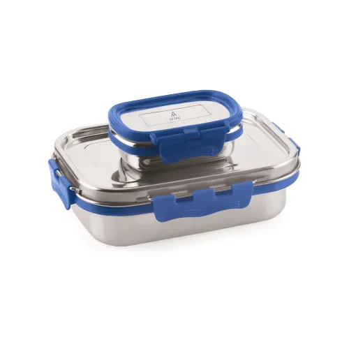 Image of ATTRO Shine Medium Stainless Steel Lunch Box 2-Piece Set – 800ml + 150ml – Leak-Proof, BPA-Free, Compact & Durable – Ide