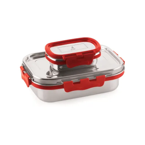 Image of ATTRO Shine Medium Stainless Steel Lunch Box 2-Piece Set 800ml + 150ml