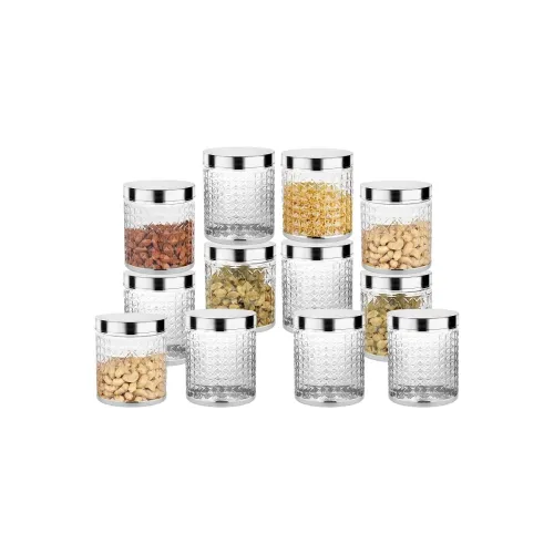 Image of Attro Sky Hector Celebration 12 Pcs Storage Pet Container Gift Set for Kitchen, (300 ml x 12, Silver)