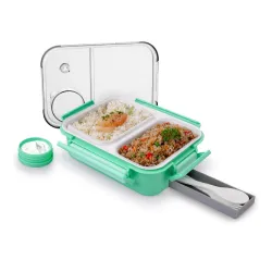 ATTRO Smart 2 Compartment Lunch Box with Small Container Spoon & Fork Included Snap Lock Design Leak-Proof BPA Free Food Grade- 750ml Mint Green, Plastic