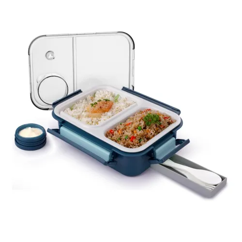 Image of ATTRO Smart 2 Compartment Lunch Box with Small Container Spoon & Fork Included Snap Lock Design Leak-Proof BPA Free Food